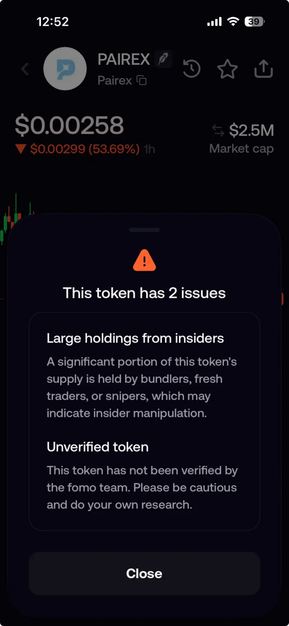 Fomo app token warnings
