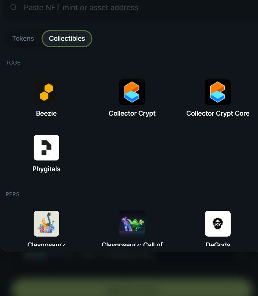 Jupiter Offerbook screen showing Collector Crypt under Collectibles