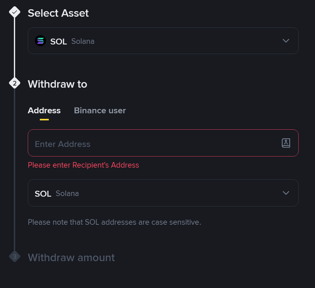Withdraw SOL from Binance using the Solana network
