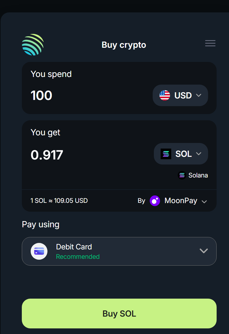 Buy SOL in Jupiter Wallet