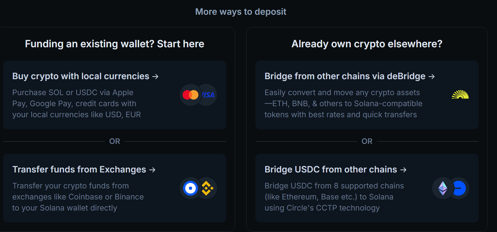 Jupiter Wallet deposit options