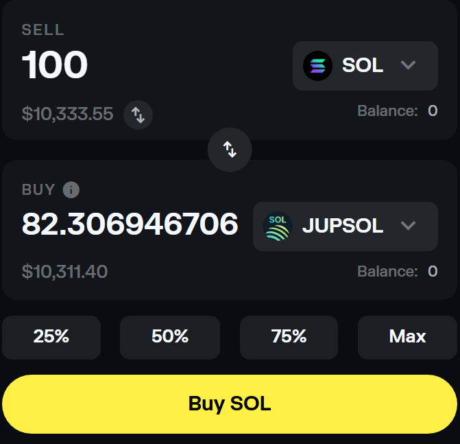 Swap SOL for a liquid staking token in Solflare Wallet