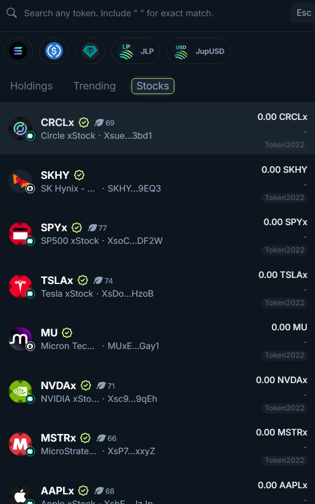 Tokenized stocks available on Solana