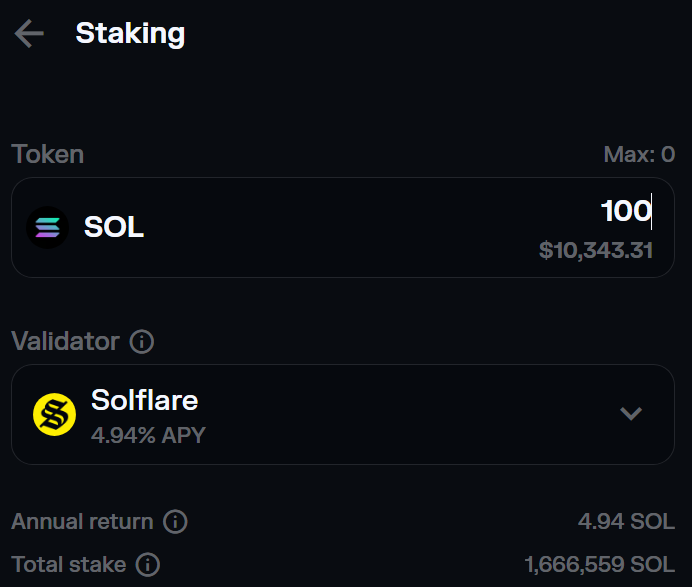 Choose a Solana validator in Solflare Wallet
