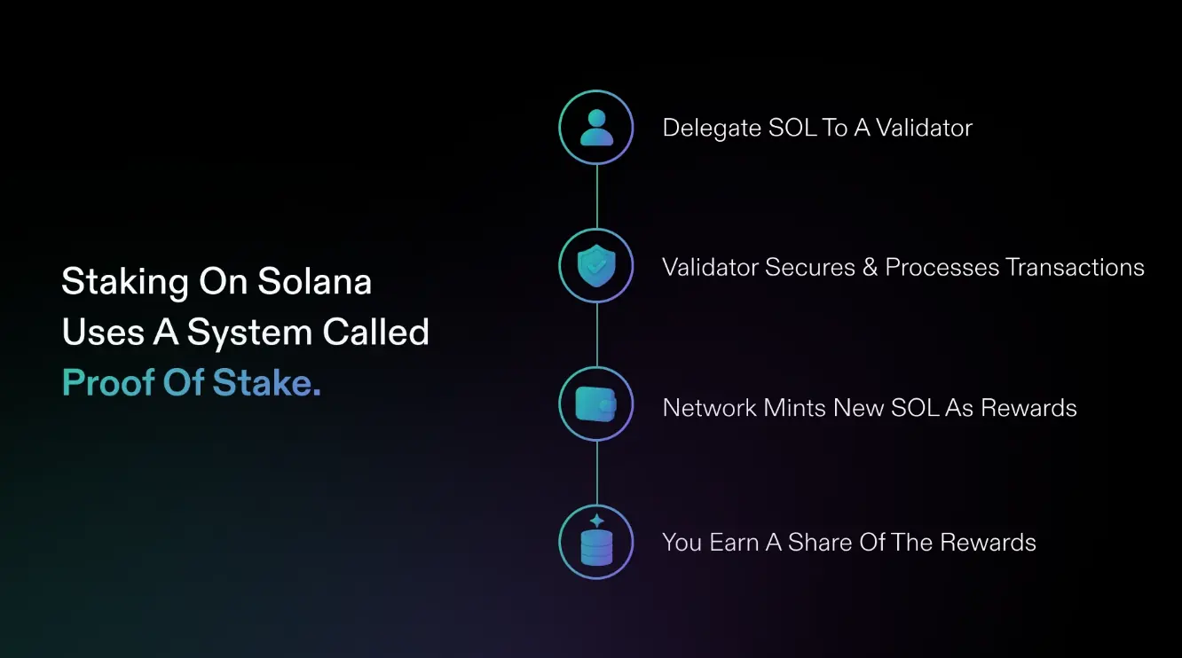 Solana staking process from delegating SOL to earning validator rewards