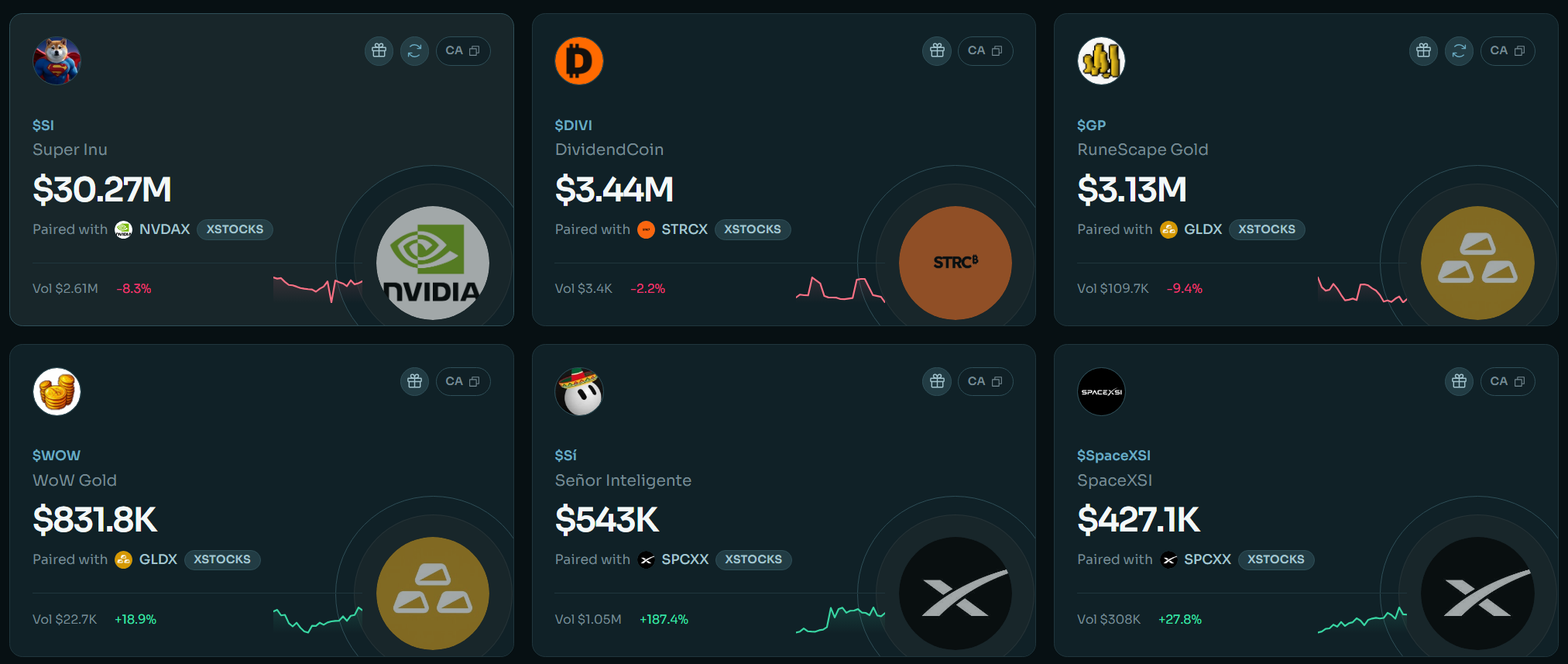 StonkFun meme coins paired with xStocks